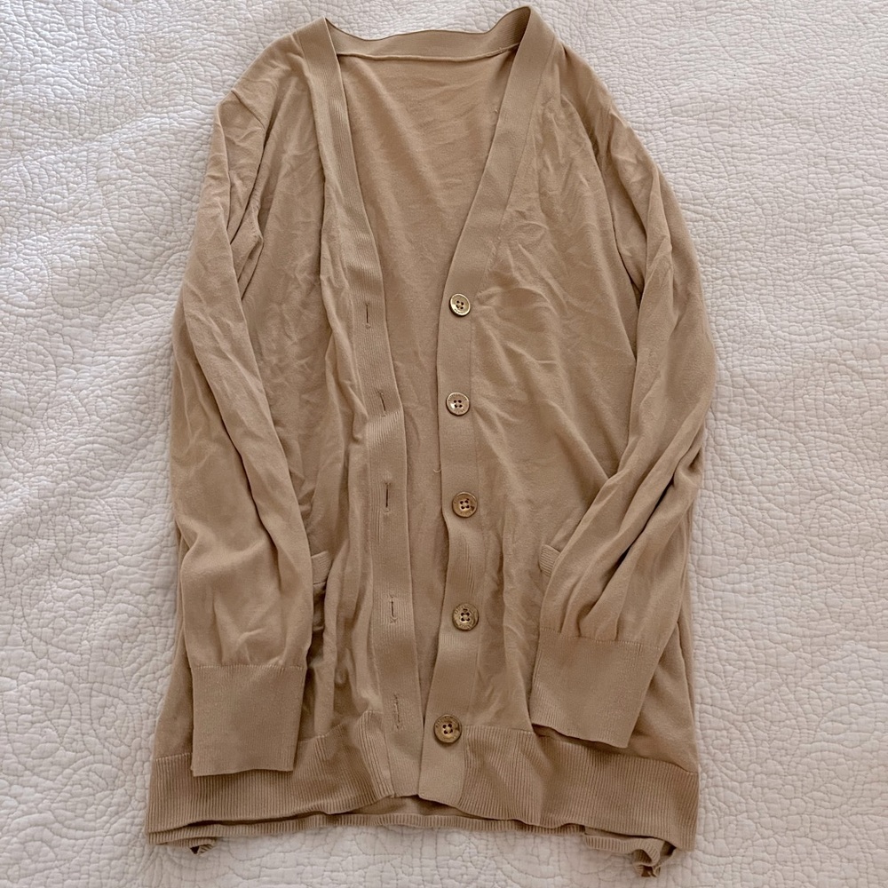 Ralph Lauren light brown tan cardigan with gold buttons, size medium